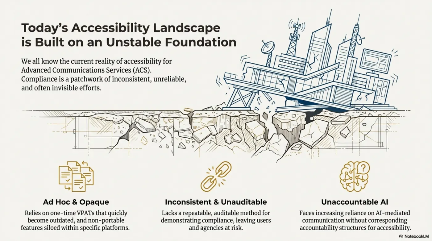 Slide: accessibility landscape built on an unstable foundation.